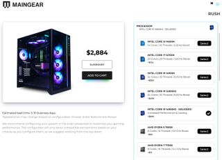 Maingear customize and buy page