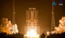 A Chinese Long March 5 rocket launches the Chang'e 5 moon sample-return mission into orbit from the Wenchang Spacecraft Launch Site on Hainan Island in southern China on Nov. 24, 2020 Beijing time (Nov. 23 EST).