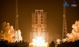 A Chinese Long March 5 rocket launches the Chang'e 5 moon sample-return mission into orbit from the Wenchang Spacecraft Launch Site on Hainan Island in southern China on Nov. 24, 2020 Beijing time (Nov. 23 EST).