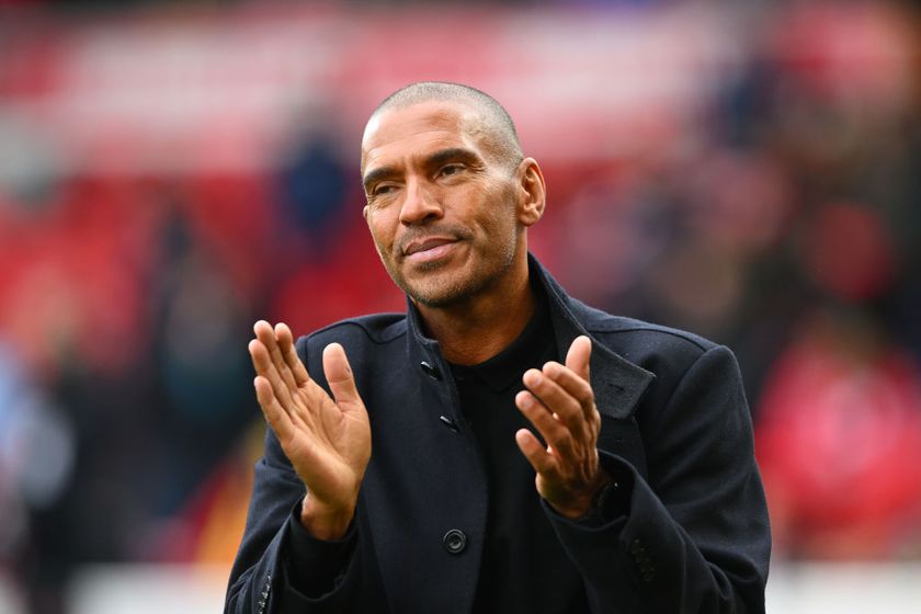 Stan Collymore applauds the fans during a match between his former club Nottingham Forest and Everton in 2023.
