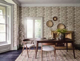 Dining room wallpapered in Dado Atelier's Bamboo wallpaper in Taupe