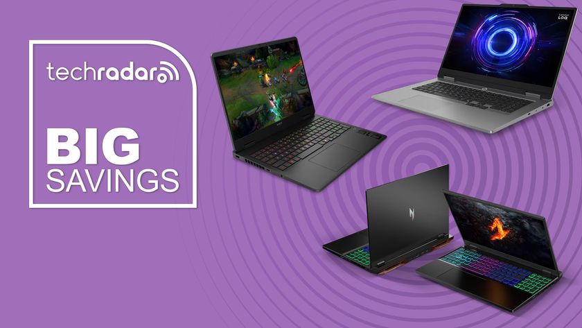 Gaming laptops against a TechRadar deals background