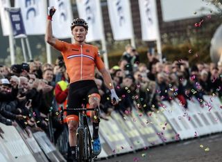 The Netherlands' Mathieu van der Poel defends his title to win the 2018 UEC Cyclo-cross European World Championships on home soil in 's-Hertogenbosch