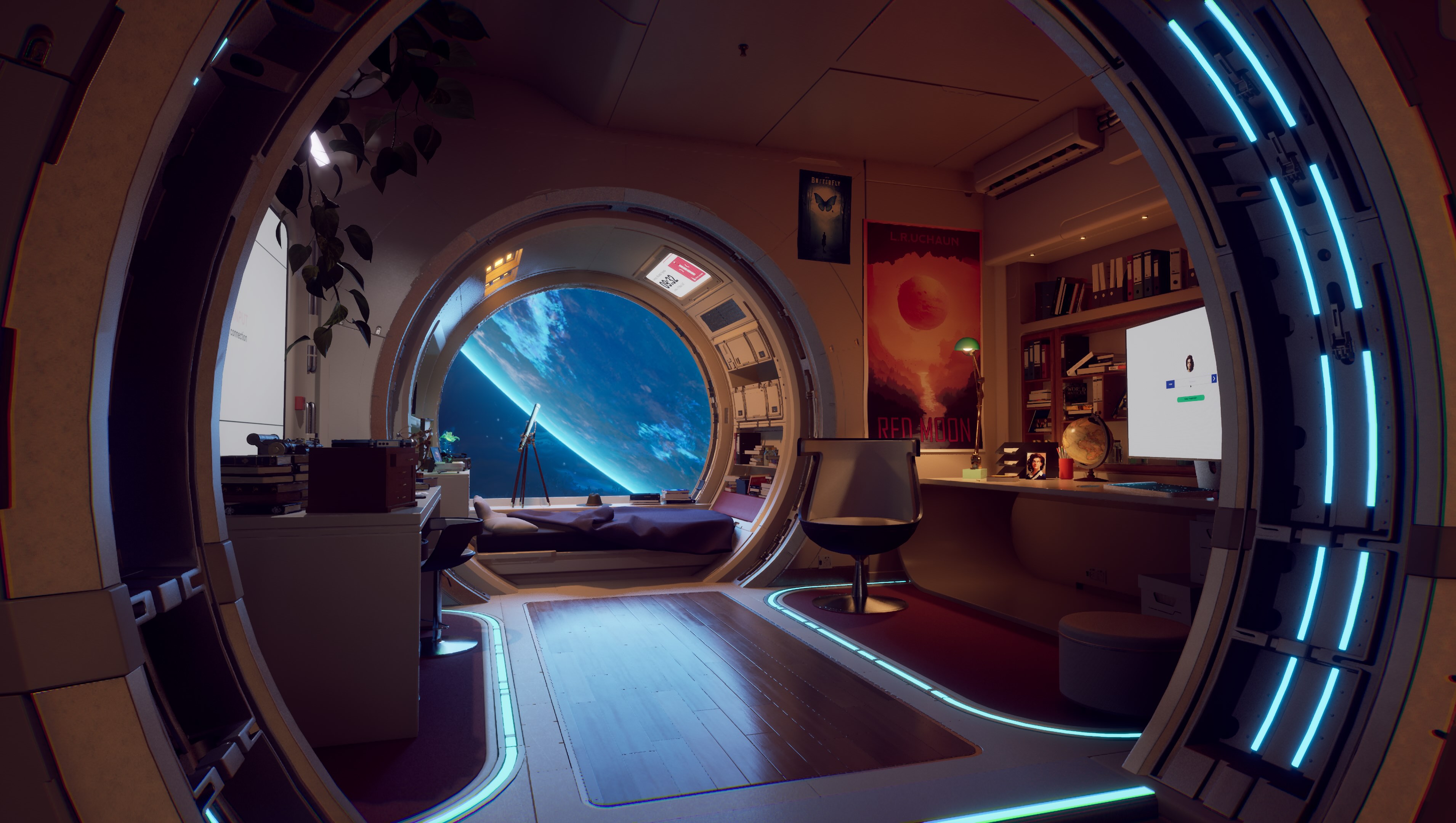 Inside a space station bedroom.
