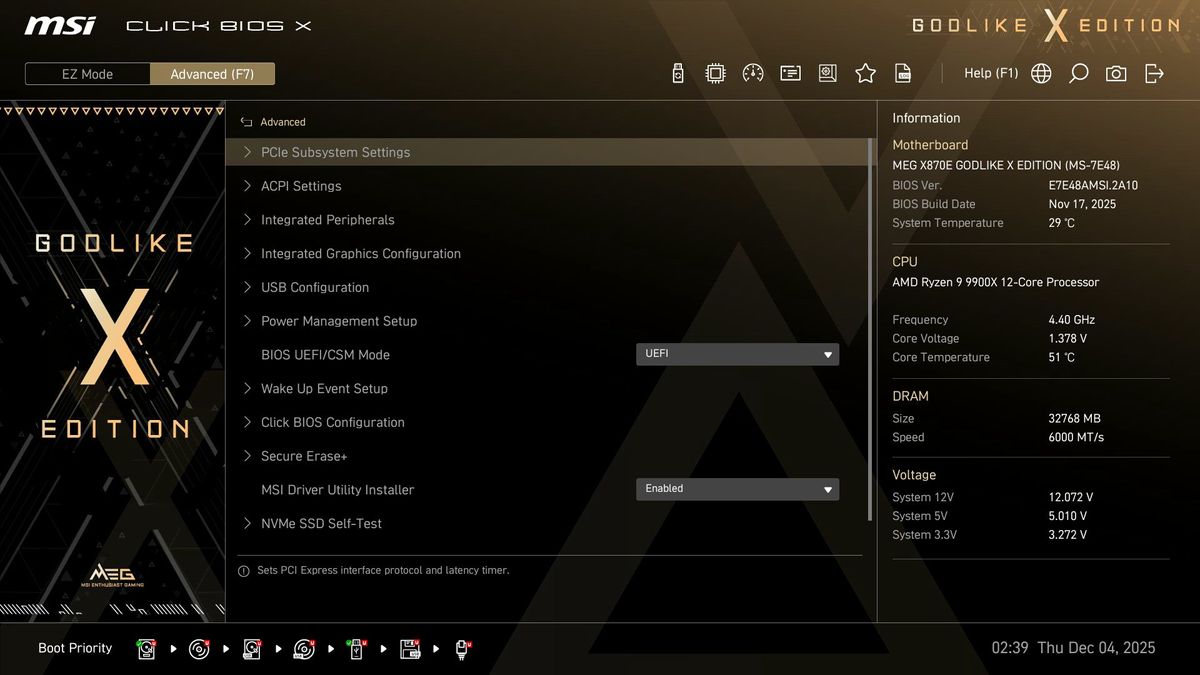 MSI X870E Godlike X - BIOS