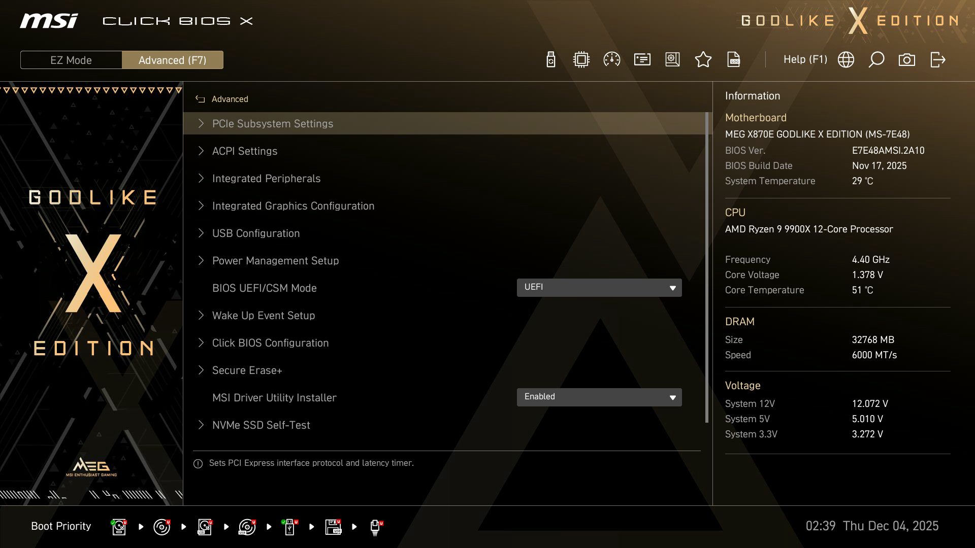 MSI X870E Godlike X - BIOS