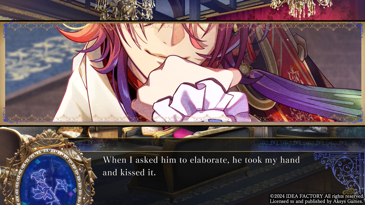 A cut-in showing Ascot's lips kisses the main character's hand in Mistonia's Hope: The Lost Delight