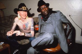 Johnny Winter backstage with John Lee Hooker