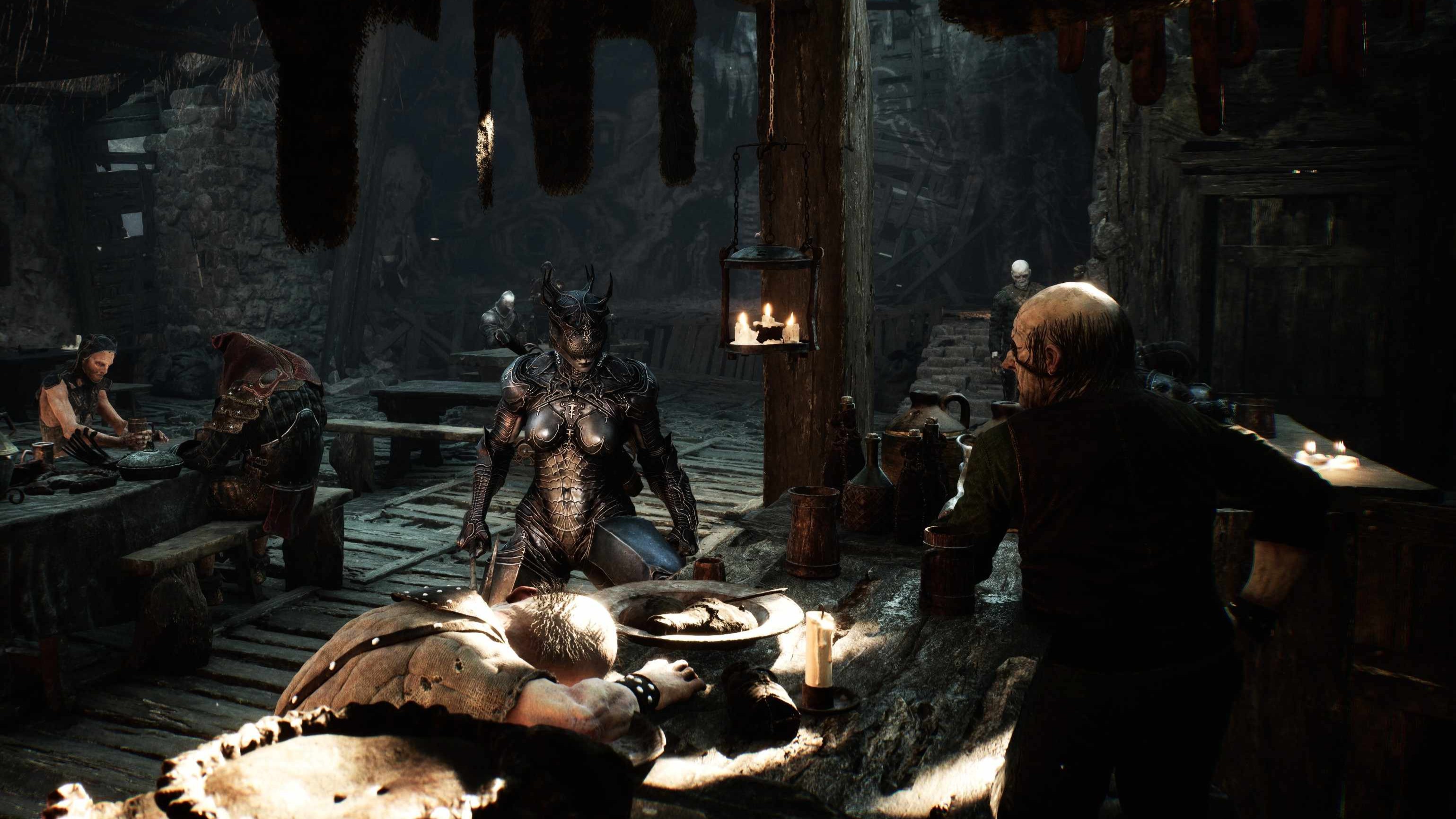 Mortal Shell 2 screenshot of the player in a bar.