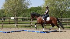 Tania demonstrating how to ride over the zig-zag polework layout