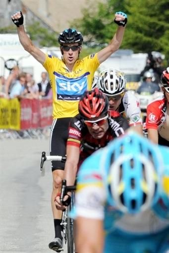 Bradley Wiggins (Team Sky) celebrates winning the Dauphine overall.