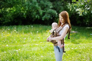 woman, mom, baby, carrier