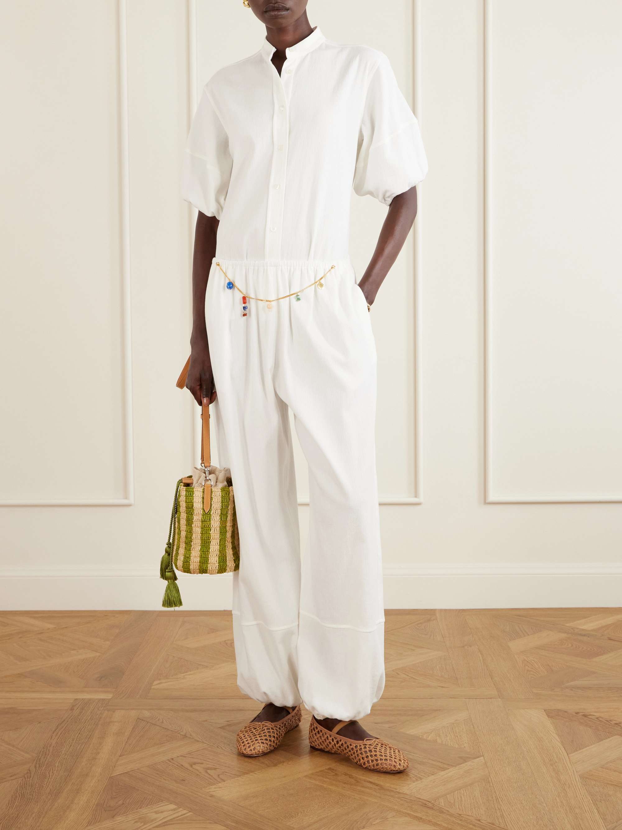 Embellished Cotton-Crepe Balloon Pants