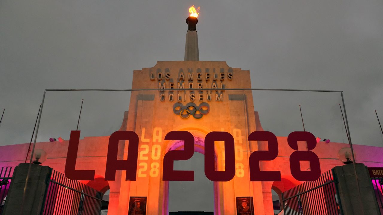 A view of the Los Angeles Memorial Coliseum after L.A. was awarded the 2028 Summer Olympics