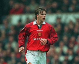 David Beckham playing for Manchester United in 1997