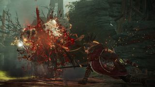 Wo Long: Fallen Dynasty in-game screenshot of the player performing a Fatal Strike behind an enemy, taken in Photograph Mode.