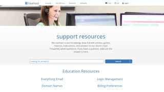 Bluehost's support website homepage
