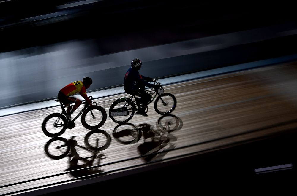 Albert Torres of Spain competes in the 40 Lap Derny on day three of the London Six Day Race