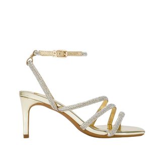 Cut out image of gold and diamante heels from Kurt Geiger