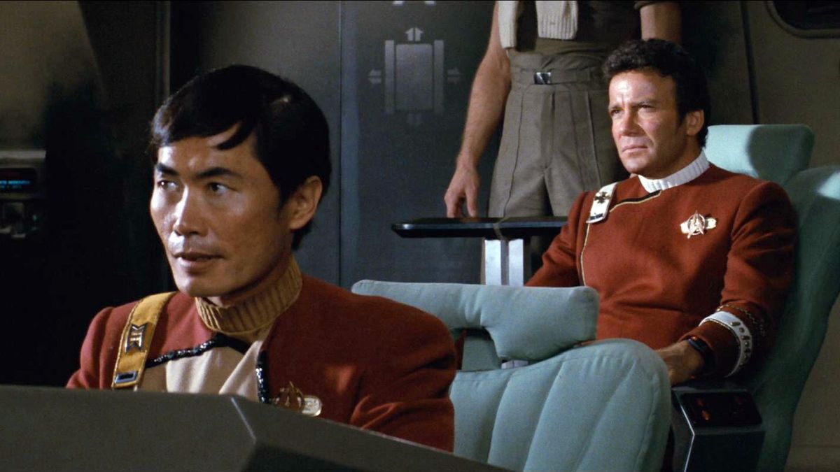 George Takei as Hikaru Sul and William Shatner as James T. Kirk in Star Trek II: The Wrath of Khan&quot;