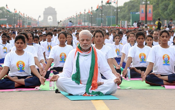 India&amp;#039;s Prime Minister Modi leads a mass yoga session