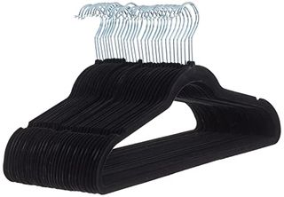 Amazon Basics Slim Velvet Non-Slip Suit Hangers - 30-Pack, Black/silver