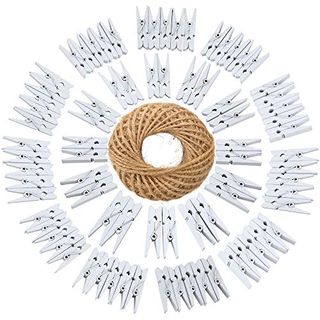 3.5cm White Mini Wooden Clips for Photos, 100pcs 