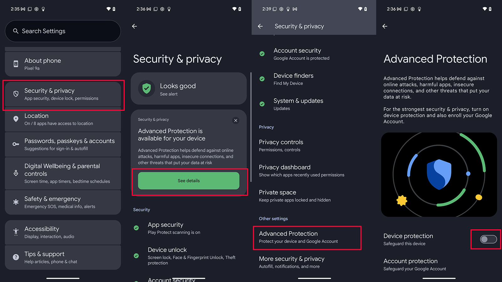 Advanced Protection on a Google Pixel phone