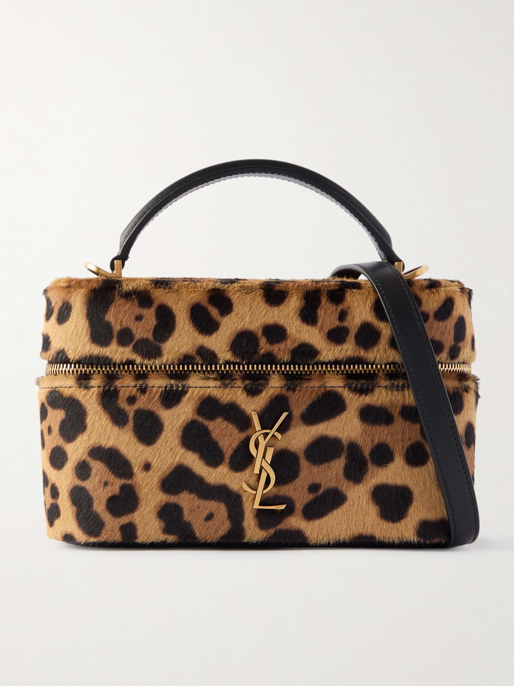 Gaby Leather-Trimmed Leopard-Print Calf Hair Shoulder Bag