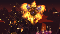 A boss in Terraria Calamity flies, firing molten fireballs.