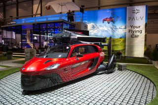 GENEVA, SWITZERLAND - MARCH 07: PAL-V PH-PAV is displayed at the 88th Geneva International Motor Show on March 7, 2018 in Geneva, Switzerland. Global automakers are converging on the show as