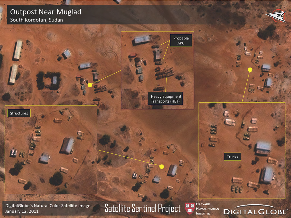 This image is one of several released in the first report from the Satellite Sentinel Project observing human rights issues in Sudan using satellites. Actor and activist George Clooney is spearheading the effort. 