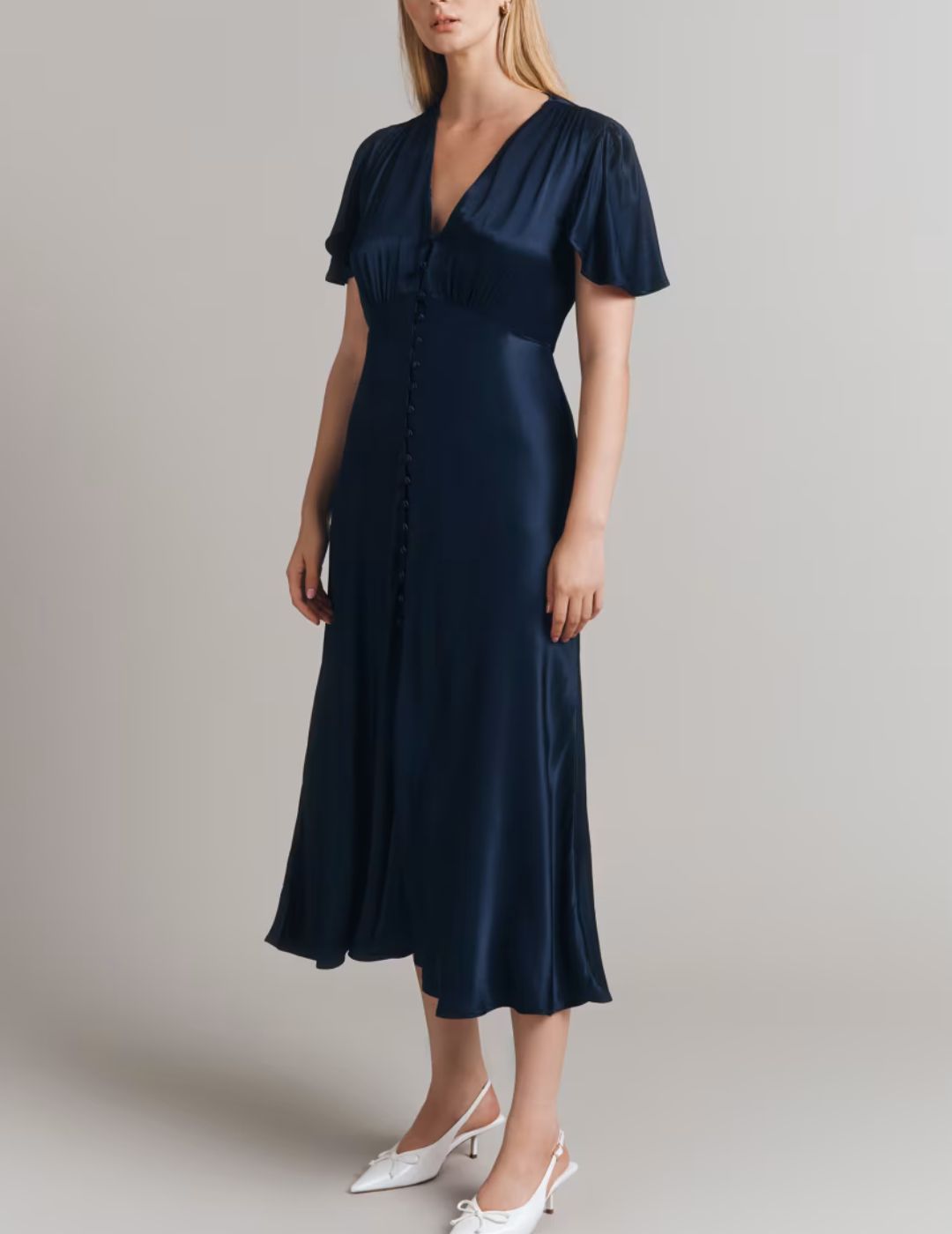 Ghost , Satin V-Neck Midi Skater Dress