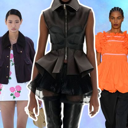 Graphic of models wearing the best peplum tops from Spring/Summer and Fall/Winter 2023 collections.