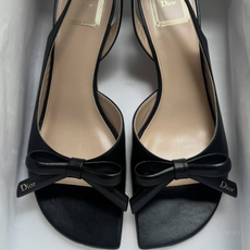 a photo of a pair of black Dior Bow sandals and a runway image from the Bottega Veneta spring/summer 2026 show