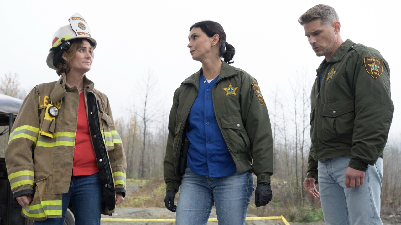 Pictured: Diane Farr as Sharon Leone, Morena Baccarin as Sheriff Mickey Fox and Matt Lauria as Boone.