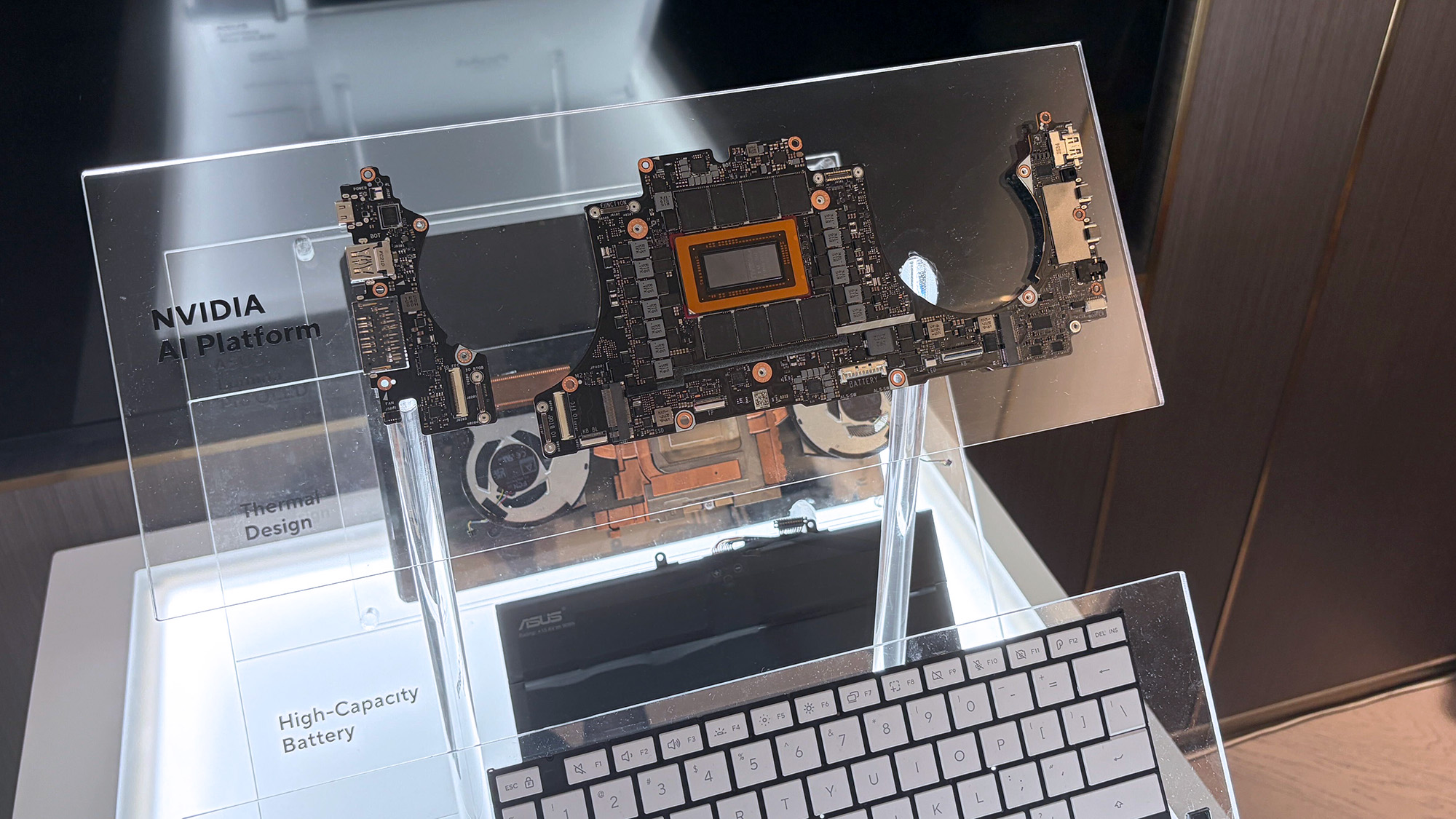 ASUS ProArt P16 laptop samples on display shelving highlighting chassis and features at Computex 2026