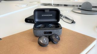 Best wireless earbuds: Sennheiser earbuds with open charging case