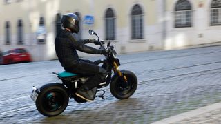 BMW Motorrad CE 02 electric scooter on streets of Lisbon