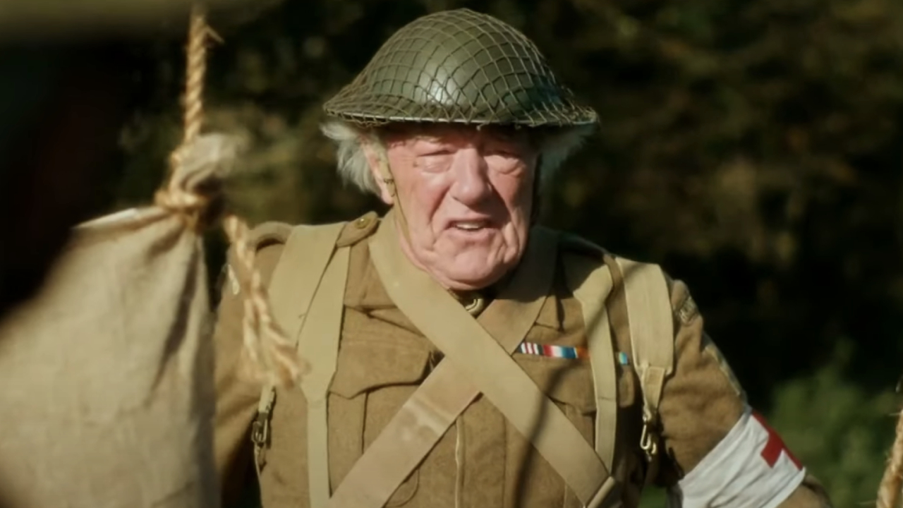 Michael Gambon dressed in military uniform in Dad's Army