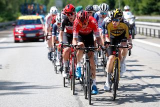 LES GETS FRANCE JUNE 06 Warren Barguil of France and Team Arka Samsic Jonas Vingegaard Rasmussen of Denmark and Team Jumbo Visma in the Breakaway during the 73rd Critrium du Dauphin 2021 Stage 8 a 147km stage from La LchreLesBains to Les Gets 1160m UCIworldtour Dauphin dauphine on June 06 2021 in Les Gets France Photo by Bas CzerwinskiGetty Images
