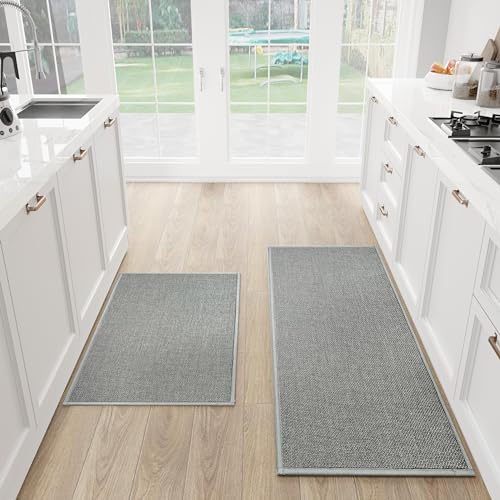 Sumlans Kitchen Mat Set of 2 Pcs, Cushioned Non Slip Rugs for Kitchen Floor, Absorbent Runner Comfort Standing Mats Washable for Kitchen, Office, Home (grey, 17.3&quot;x47&quot;+17.3&quot;x30&quot;)