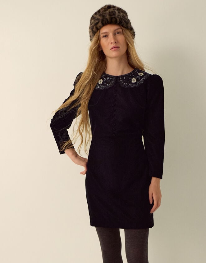 Monsoon X Queens of Archive Penny Sequin Collar Velvet Mini Dress&amp;#8203; Black