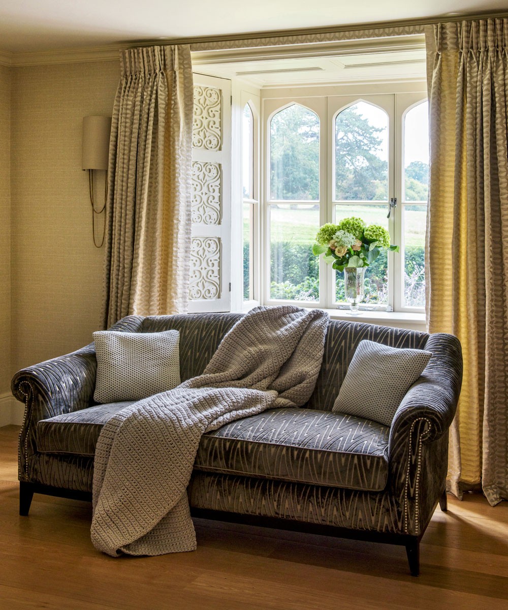 mustard living room with sofa