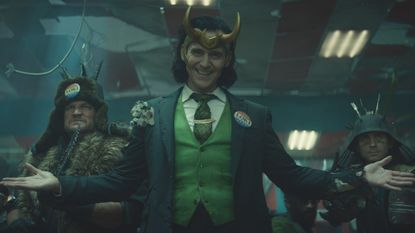 Tom Hiddleston playing Loki, now showing on Disney Plus