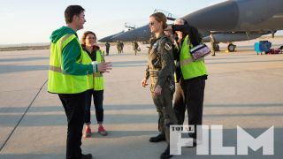 Ryan Fleck, Anna Boden and Brie Larson on set of Captain Marvel