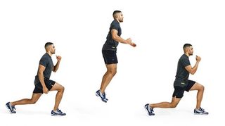 Man demonstrates three positions of the jump lunge