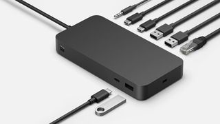 The Microsoft Surface Thunderbolt 4 dock showing how many things can connect to it at once