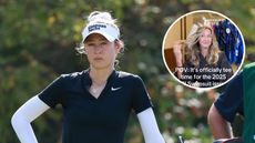 Main image of Nelly Korda looking on at the 2024 Kroger Queen City Championship - inset photo of Korda flicking her hair away during a Sports Illustrated photoshoot