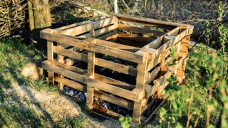 Compost bin made out of wooden pallets
